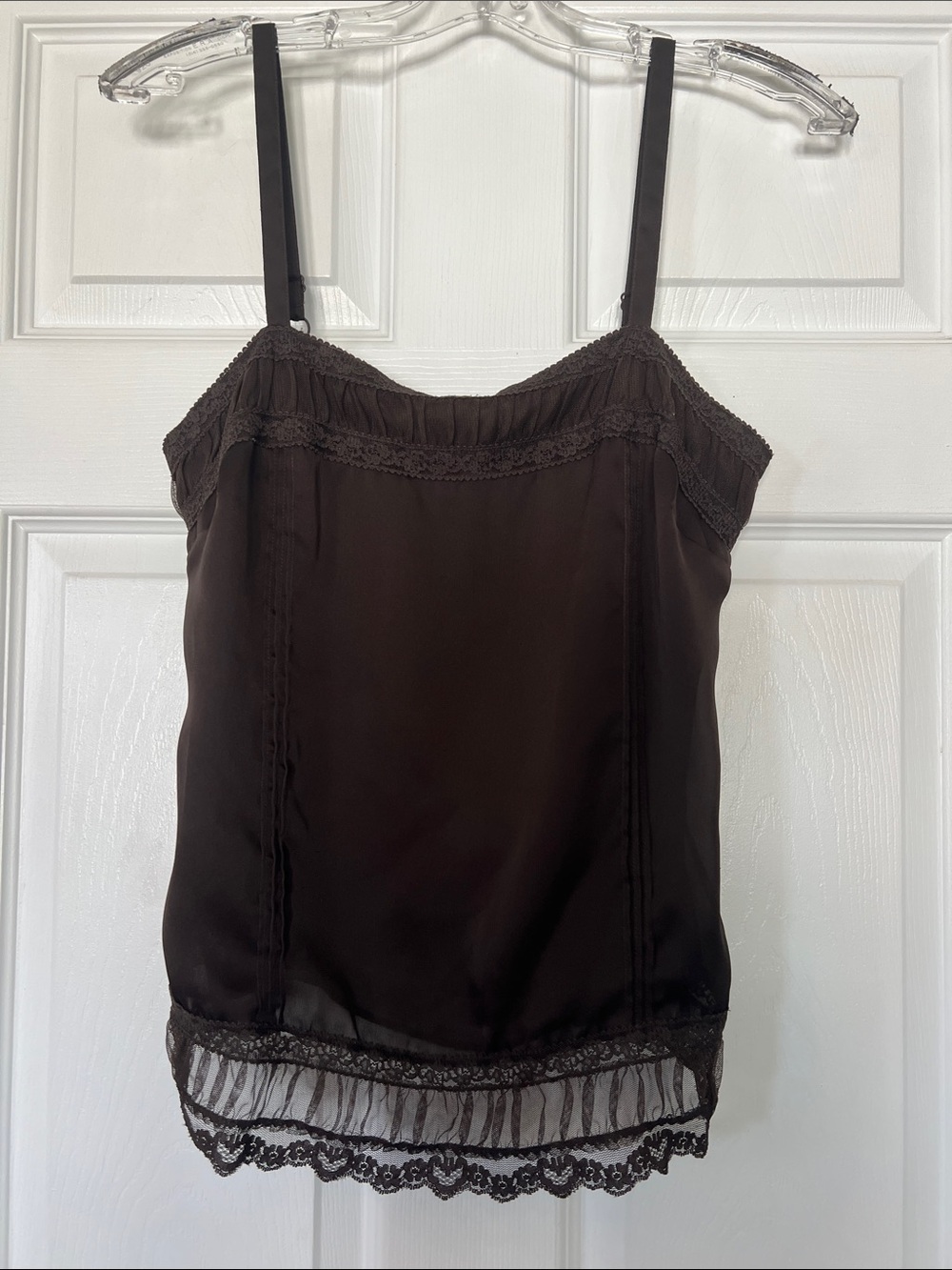LOFT Brown Lace-Trim Silk-Look Camisole